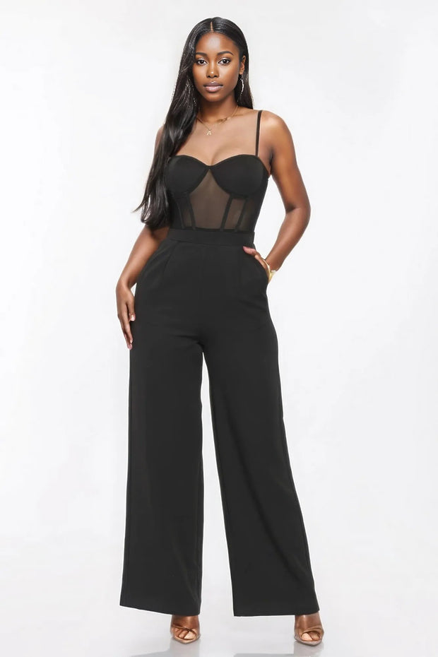 Mesh Insert Cup Wide Leg Jumpsuit