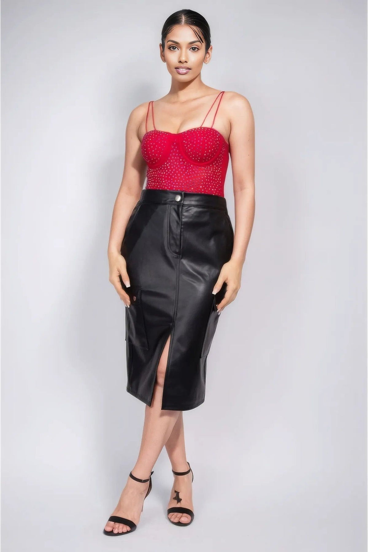 Faux Leather High-Rise Cargo Skirt