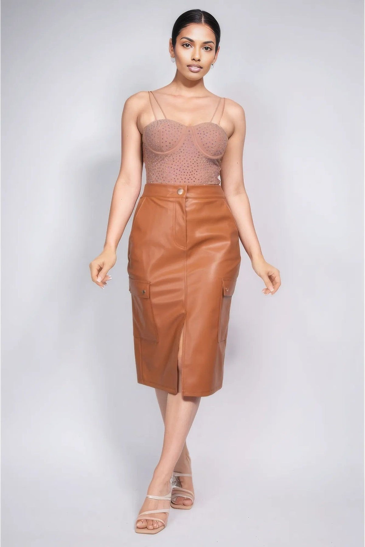 Faux Leather High-Rise Cargo Skirt