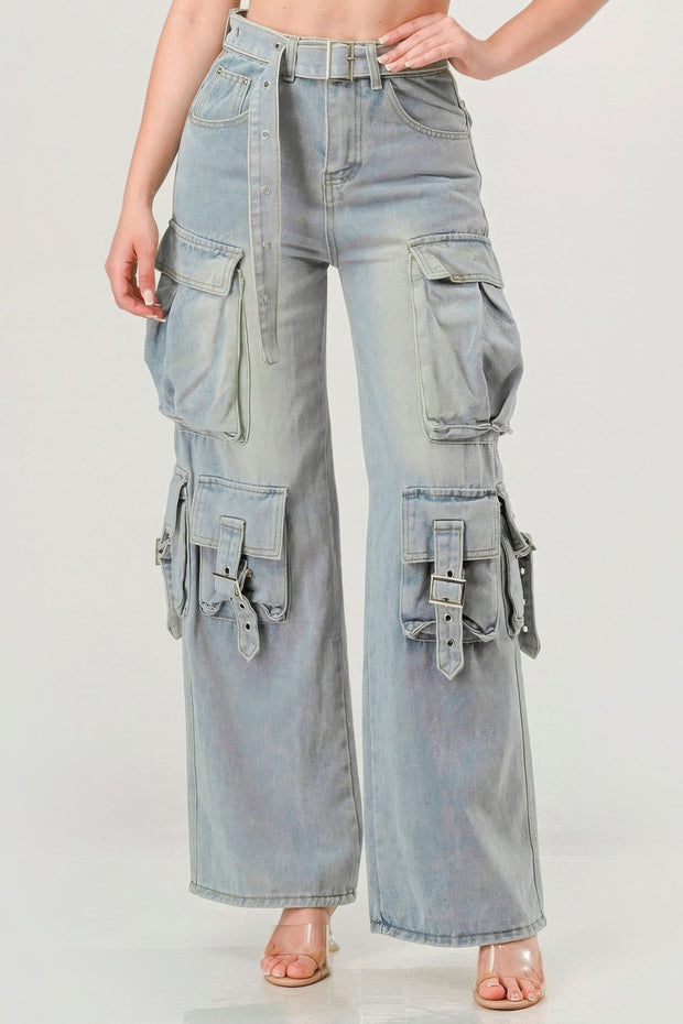 Belted Denim Cargo Jean