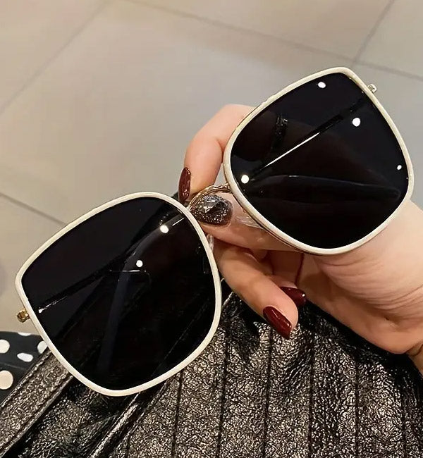 Oversize White Trim Black Lense Sunglasses
