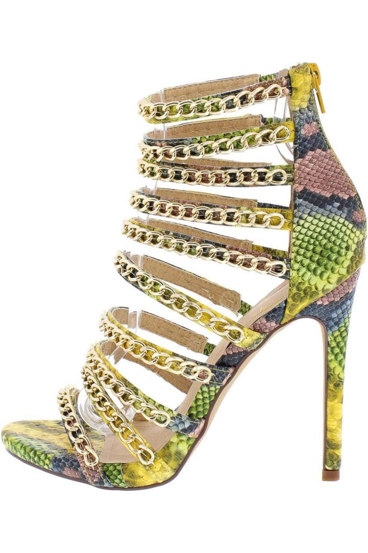 Multi Color Snake Chain Strap Stiletto Heel Shoes